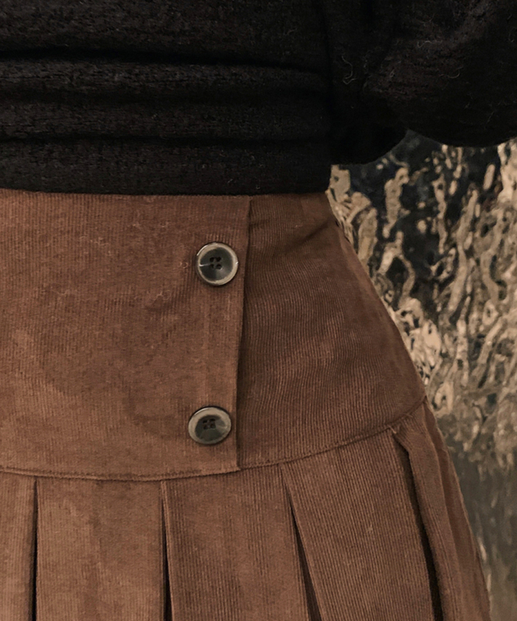 ダブルボタンコーデュロイミニスカートパンツ BROWN