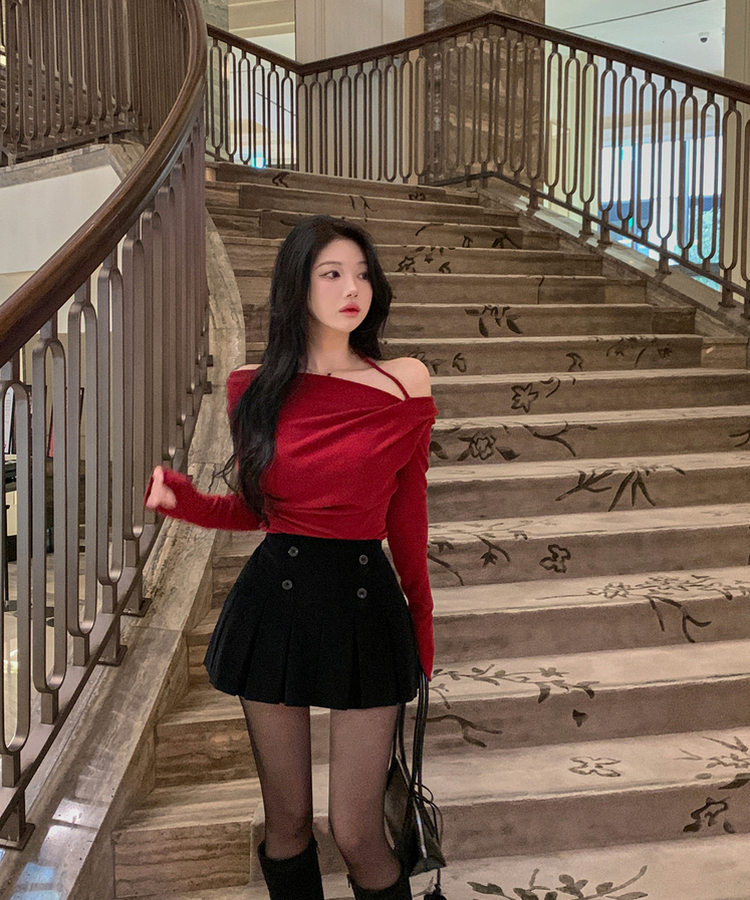 ダブルボタンコーデュロイミニスカートパンツ BLACK