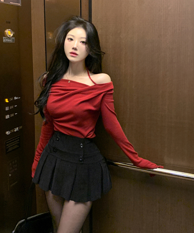 ダブルボタンコーデュロイミニスカートパンツ BLACK