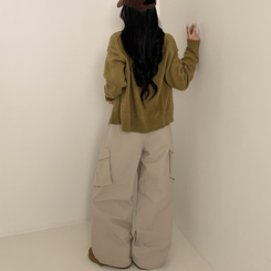 【起毛】バンディングナイロンワイドカーゴパンツ BEIGE