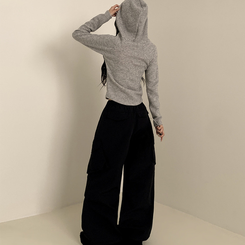 【起毛】バンディングナイロンワイドカーゴパンツ BLACK