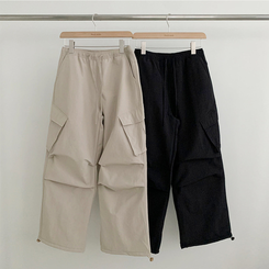 【起毛】バンディングナイロンワイドカーゴパンツ
