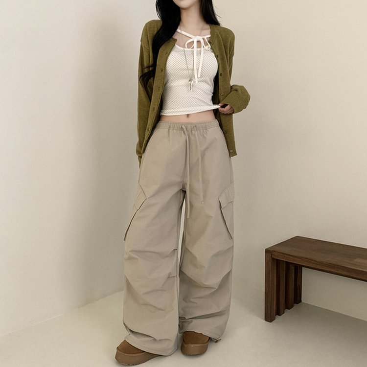 【起毛】バンディングナイロンワイドカーゴパンツ BEIGE