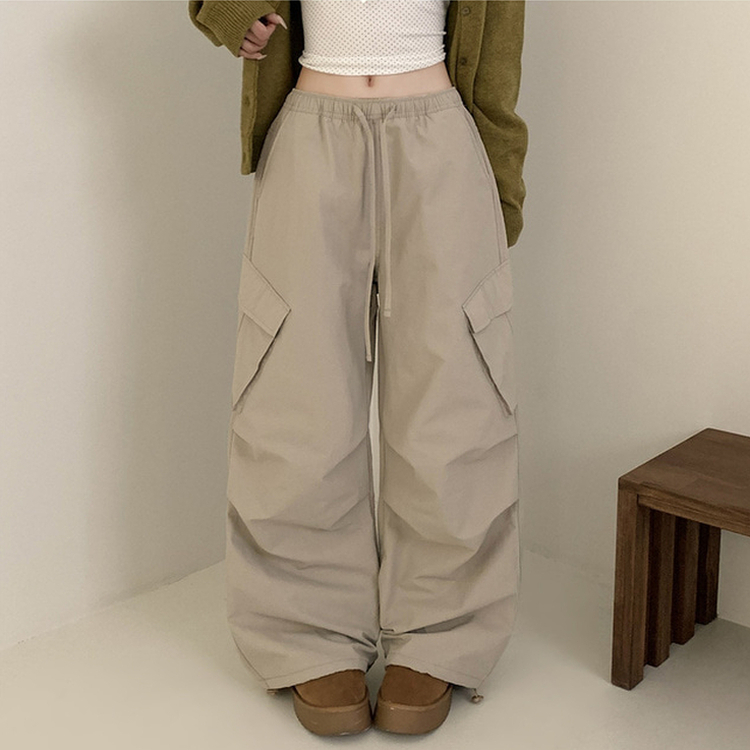 【起毛】バンディングナイロンワイドカーゴパンツ BEIGE