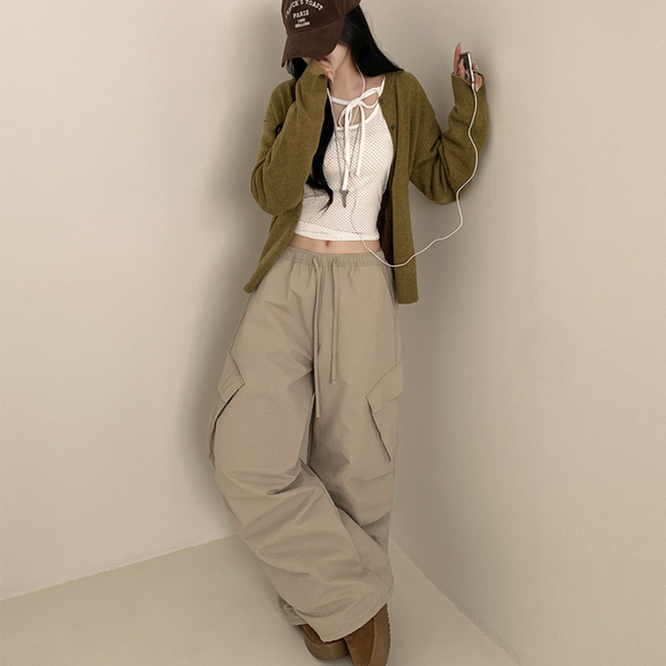 【起毛】バンディングナイロンワイドカーゴパンツ BEIGE