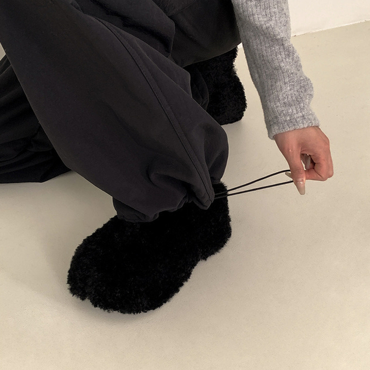 【起毛】バンディングナイロンワイドカーゴパンツ BLACK