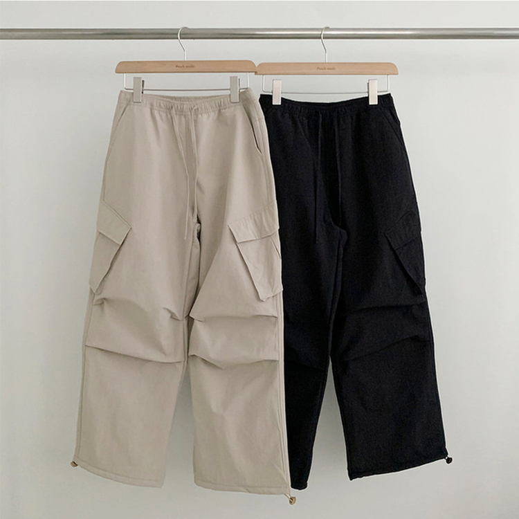 【起毛】バンディングナイロンワイドカーゴパンツ