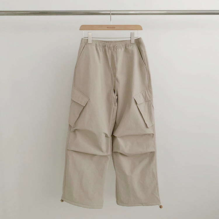 【起毛】バンディングナイロンワイドカーゴパンツ