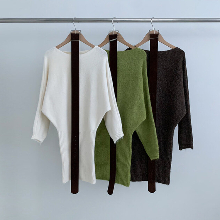 【ベルト付き】ワンショルダーボカシニットミニワンピース