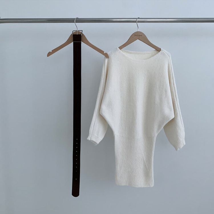 【ベルト付き】ワンショルダーボカシニットミニワンピース