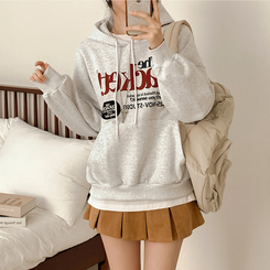 【起毛】バイカラーレタリングルーズフード WHITE MELANGE