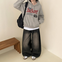 【起毛】バイカラーレタリングルーズフード MELANGE