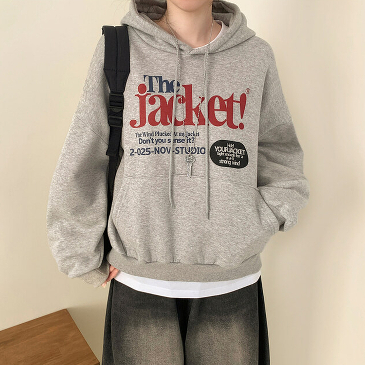 【起毛】バイカラーレタリングルーズフード MELANGE