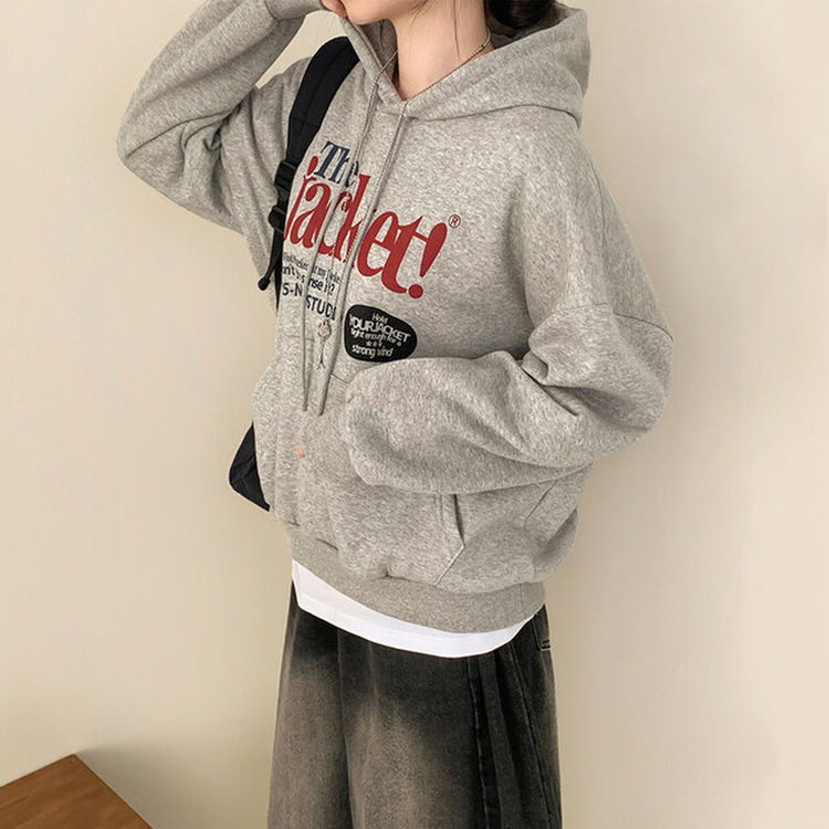 【起毛】バイカラーレタリングルーズフード MELANGE