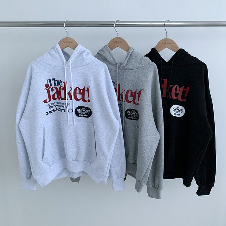 【起毛】バイカラーレタリングルーズフード