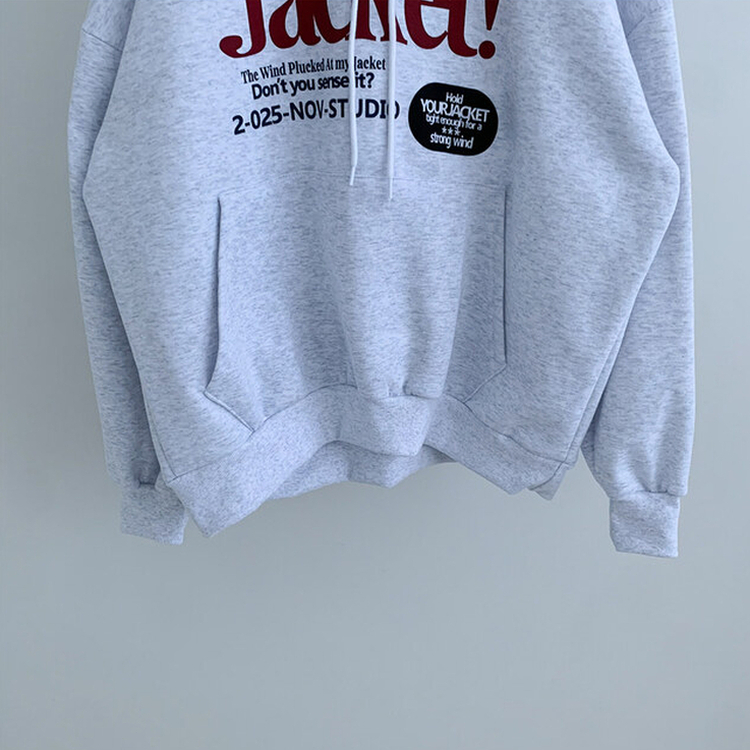 【起毛】バイカラーレタリングルーズフード