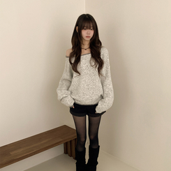 ボカシオフショルダーニット SKY BLUE