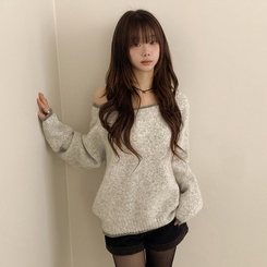 ボカシオフショルダーニット SKY BLUE