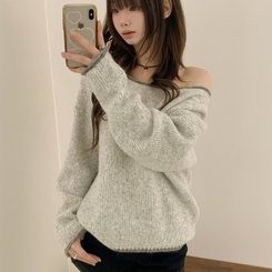 ボカシオフショルダーニット SKY BLUE