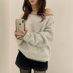 ボカシオフショルダーニット SKY BLUE