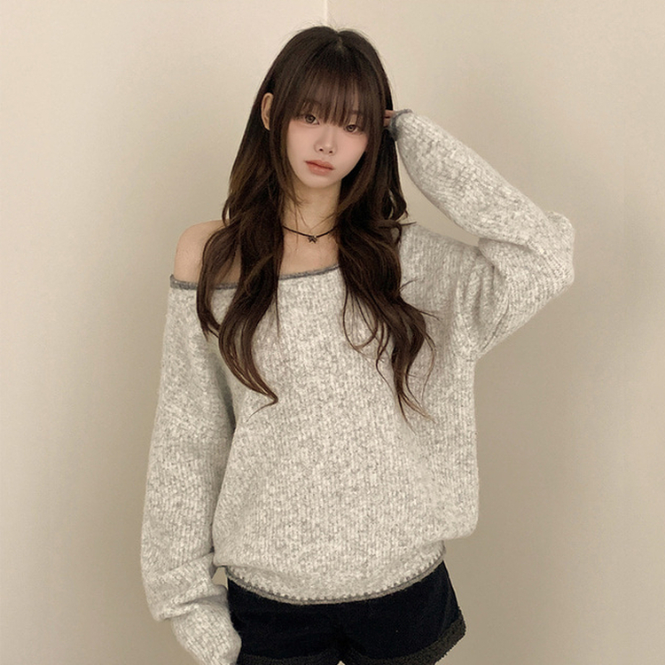 ボカシオフショルダーニット SKY BLUE