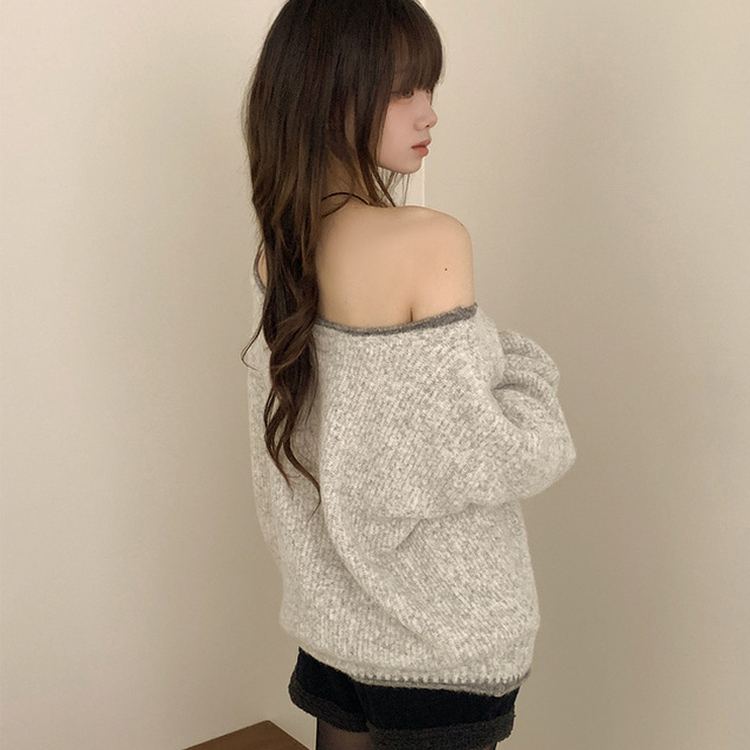 ボカシオフショルダーニット SKY BLUE