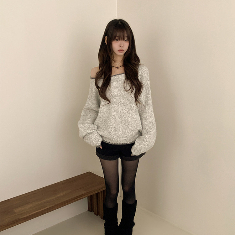 ボカシオフショルダーニット SKY BLUE