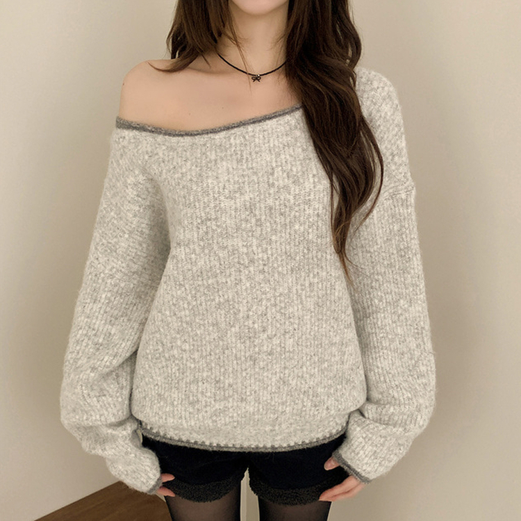 ボカシオフショルダーニット SKY BLUE