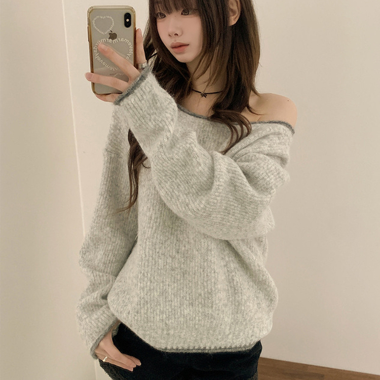 ボカシオフショルダーニット SKY BLUE