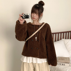 ツーボタンウールボアノーカラーコート BROWN