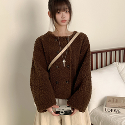 ツーボタンウールボアノーカラーコート BROWN