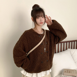 ツーボタンウールボアノーカラーコート BROWN