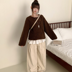 ツーボタンウールボアノーカラーコート BROWN