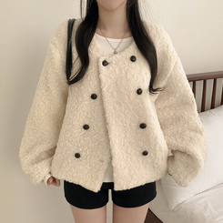 ツーボタンウールボアノーカラーコート WHITE