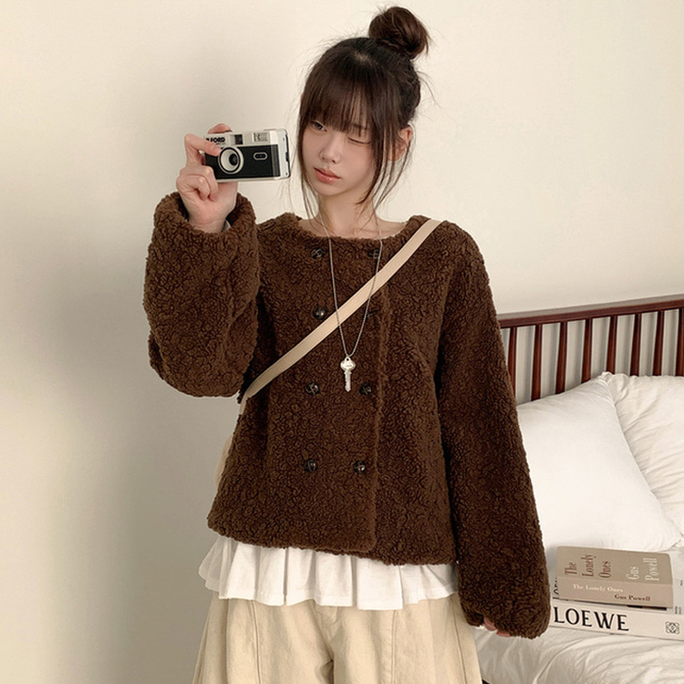 ツーボタンウールボアノーカラーコート BROWN