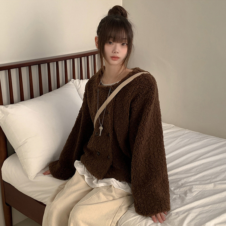 ツーボタンウールボアノーカラーコート BROWN