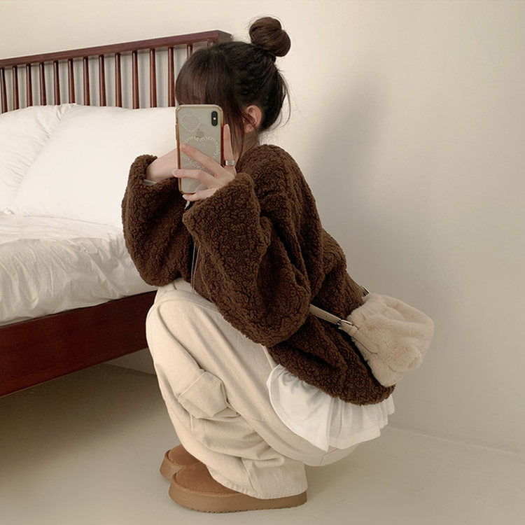 ツーボタンウールボアノーカラーコート BROWN