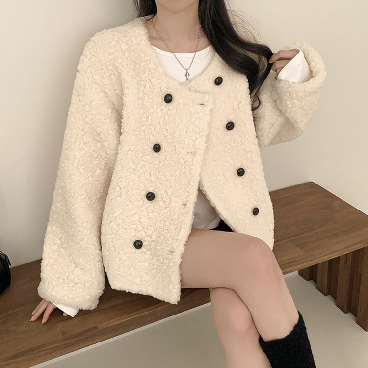 ツーボタンウールボアノーカラーコート WHITE