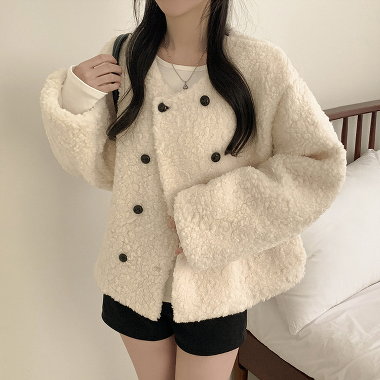 ツーボタンウールボアノーカラーコート WHITE