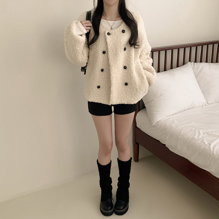 ツーボタンウールボアノーカラーコート WHITE