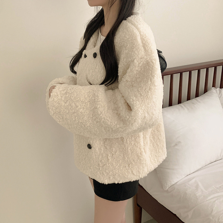 ツーボタンウールボアノーカラーコート WHITE