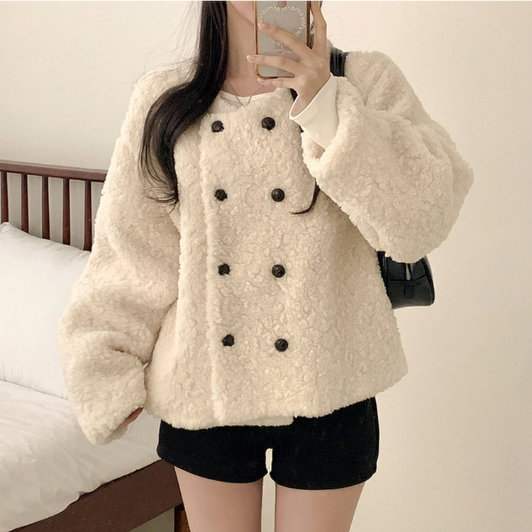 ツーボタンウールボアノーカラーコート WHITE