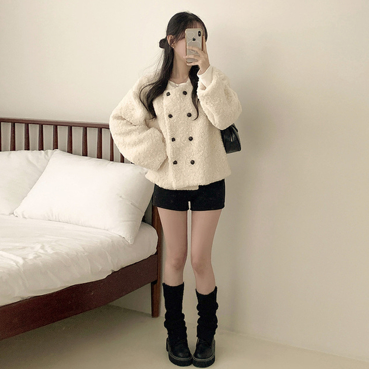 ツーボタンウールボアノーカラーコート WHITE