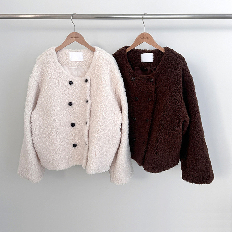 ツーボタンウールボアノーカラーコート