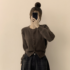 ウールラウンドニットカーディガン(8color) BROWN