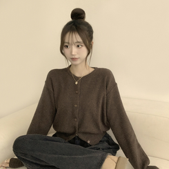 ウールラウンドニットカーディガン(8color) BROWN