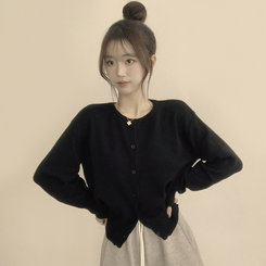 ウールラウンドニットカーディガン(8color) BLACK