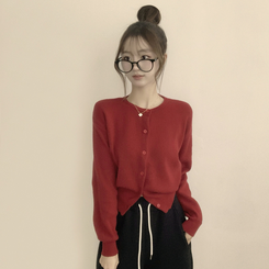 ウールラウンドニットカーディガン(8color) RED