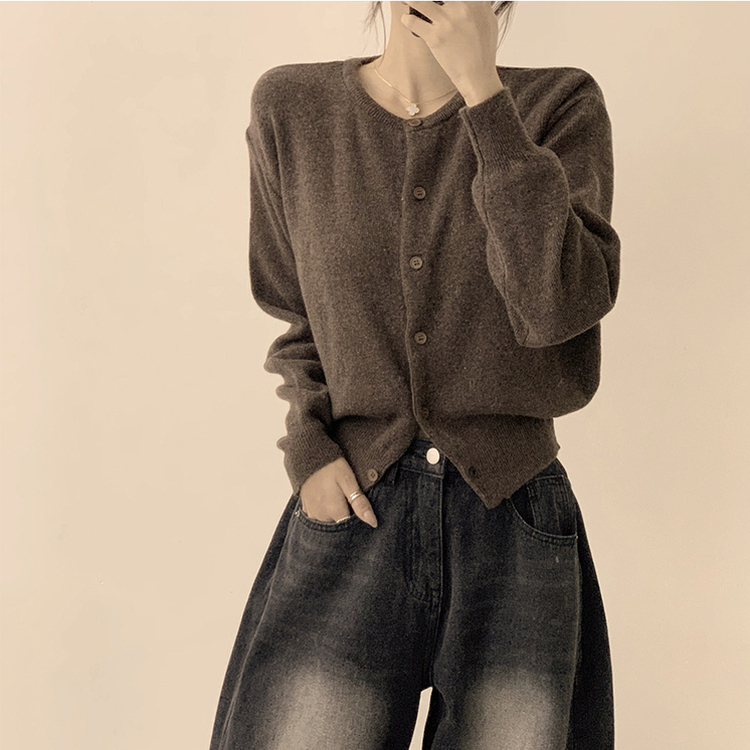 ウールラウンドニットカーディガン(8color) BROWN