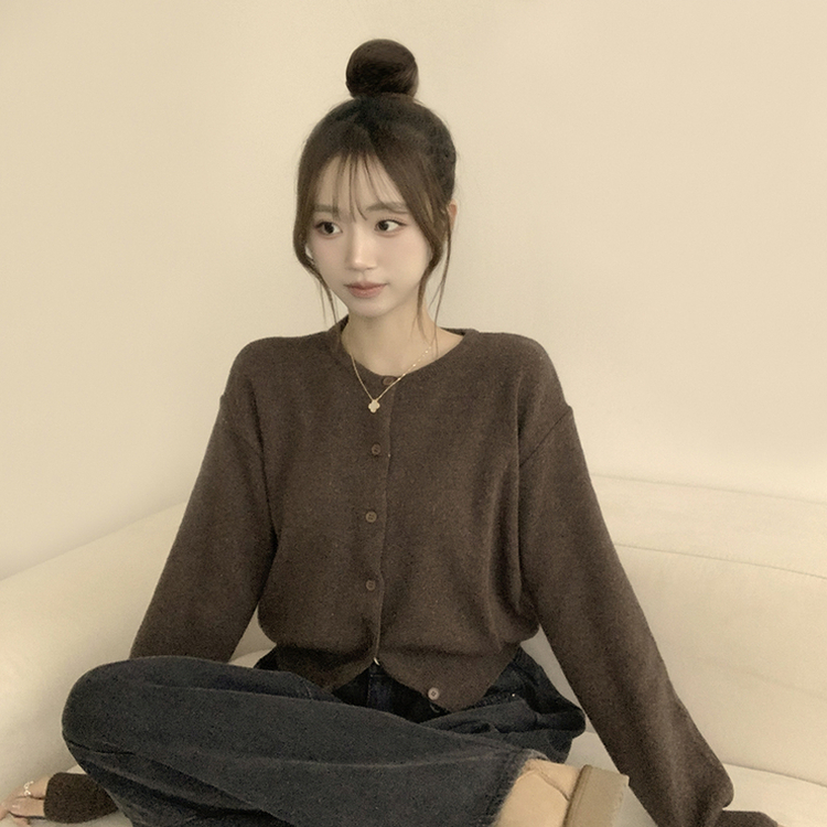 ウールラウンドニットカーディガン(8color) BROWN